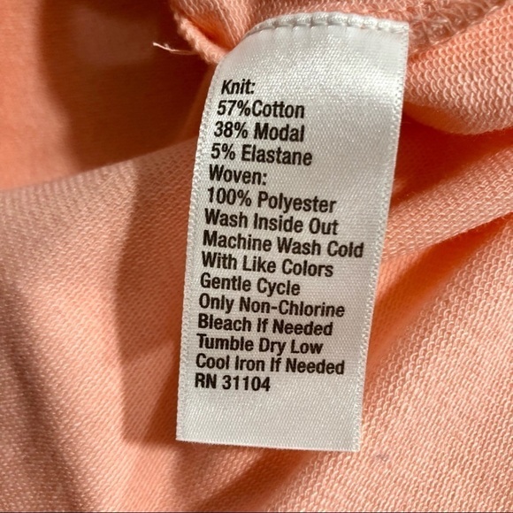 NWT Kaari Blue soft coral (peach) blouse jersey body pleated crepe sleeves Small - Picture 9 of 9